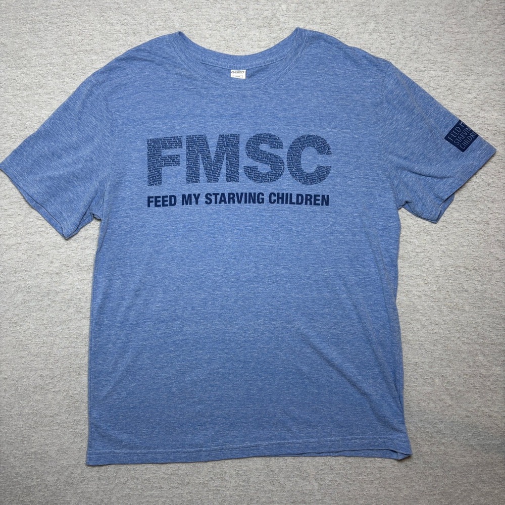 GOEX Mens T-Shirt Large Blue Feed My Starving Children FMSC Graphic Tee USA Made